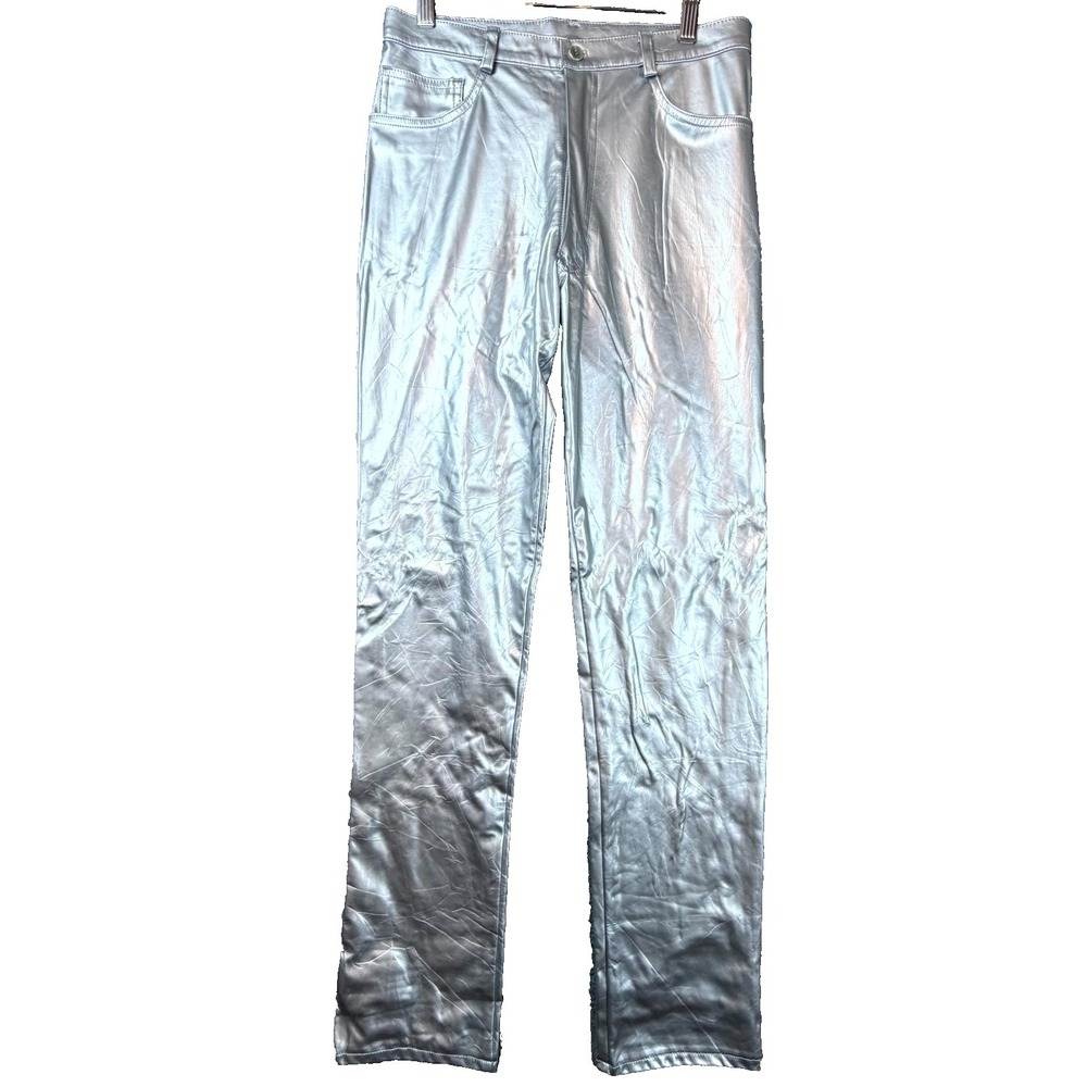 Vintage International Male Under Gear Faux Leather Pants Womens 29‎ Shiny Silver